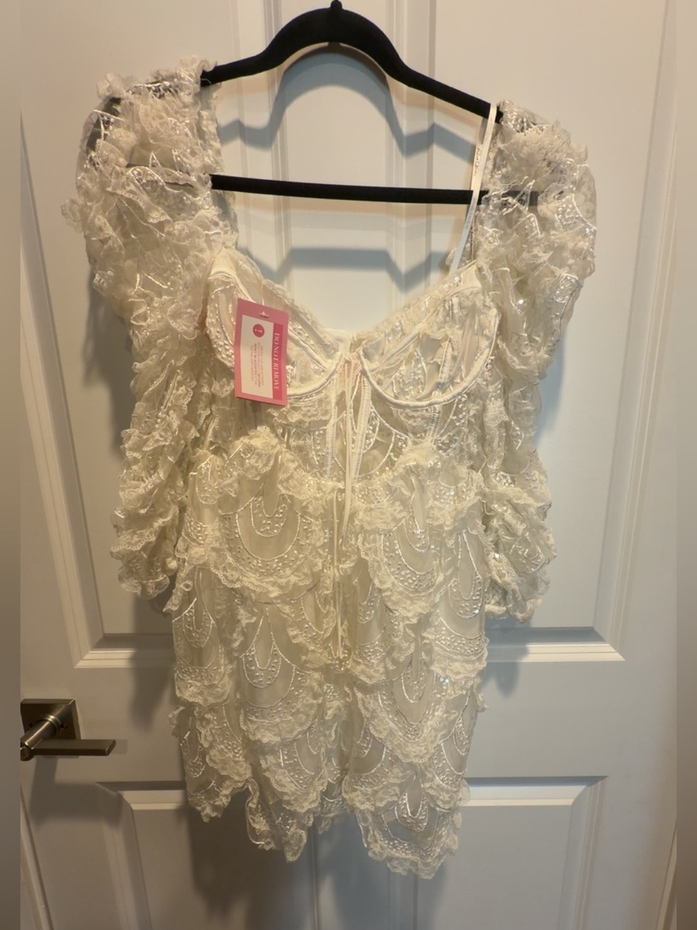 For love & lemons Ivory Lace Ruffled Mini Dress